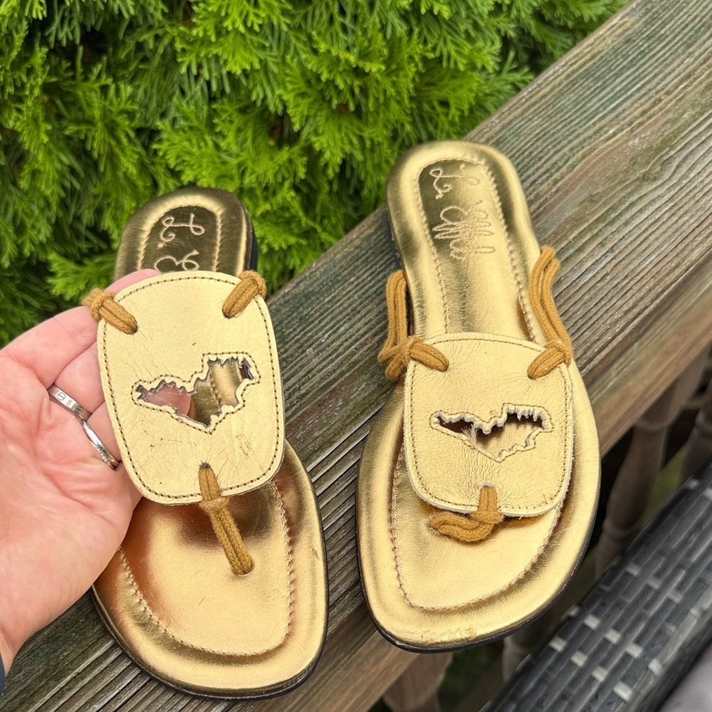 Gold Women's Slide Sandals flip flops L. Effel size 8 or 39EU - Picture 2 of 7